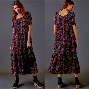 Anthropologie Purple Floral Maxi Dress